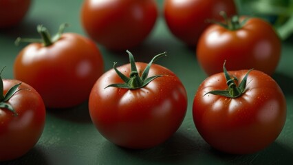 Wall Mural - red ripe tomato on a green background