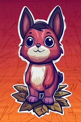 Wall Mural - Cute Cartoon Red Bunny on Leaves with Orange Background