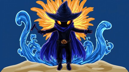 Sticker - Dark Wizard with Fire and Water Magic