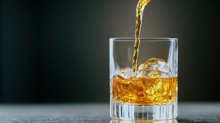 Canvas Print - A glass of whiskey being poured into a cup with ice, AI