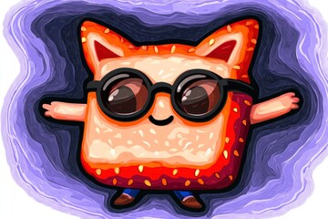 Wall Mural - Cartoon Bread Character Wearing Sunglasses