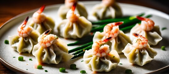 Shrimp and chive dumplings. Generative AI