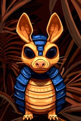 Poster - Cute Cartoon Armadillo with Blue Armor in Jungle Setting