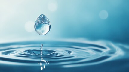 Poster - A drop of water is falling into a pool of blue liquid, AI