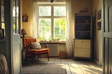 Wall Mural - Sunlight Streaming Through a Window in a Cozy Room