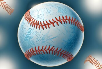 A baseball with red stitching and white stripes and with backgrounds