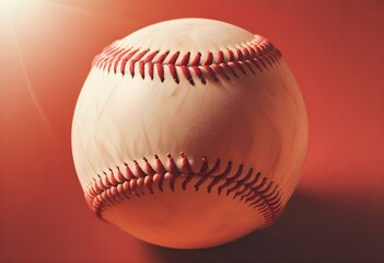 A baseball with red stitching and white stripes and with backgrounds