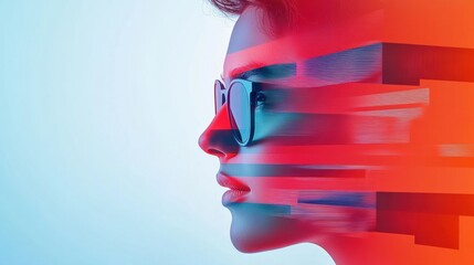 Poster - A woman with sunglasses and a colorful background, AI