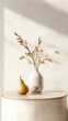 © Food and drink - Chrome podium with golden detailing showcasing a pear in exquisite style.