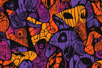 Wall Mural - Colorful Halloween doodle pattern with felt tip markers.