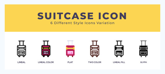 Wall Mural - Suitcase icon symbol set. outline. glyph black. flat color and filled line color.