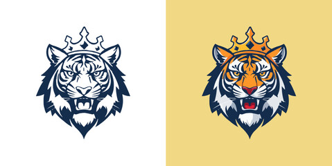 Wall Mural - Tiger with crown esport mascot logo design. Editable vector logo tiger, tiger icon, tiger head, vector, sticker. Tigar head mascot logo design.