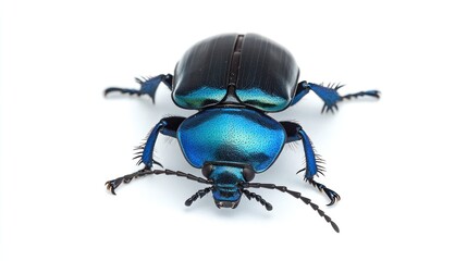 A close-up image of a vibrant blue and black beetle showcasing its intricate details.