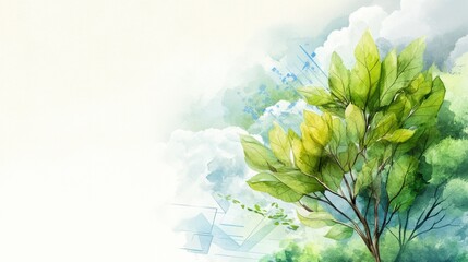 Poster - A painting of a tree with leaves and branches in the background, AI