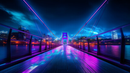 Wall Mural - a bridge illuminated by a dramatic blue and purple light