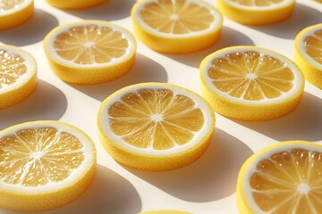 Minimalist Photographic Display of Lemon Slices in Isometric Arrangement with Hard Shadows