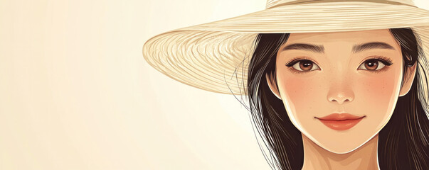 A woman with a straw hat is smiling. The hat is white and the woman's face is brown