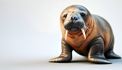 playful baby walrus showcasing small tusks and a friendly smile in a vibrant 3D depiction against a white backdrop