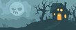 © BOW_NAPASORN - A house with a skull on the left side of the image. The house is surrounded by trees and has a creepy vibe