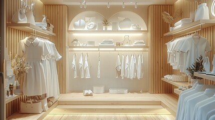 Poster - Children's clothing design company interior decoration design minimalist style. Generative AI.