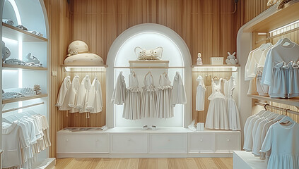 Poster - Children's clothing design company interior decoration design minimalist style. Generative AI.