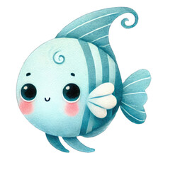 A cute, cartoon-style fish with vibrant colors, perfect for children's books or fun aquatic illustrations.