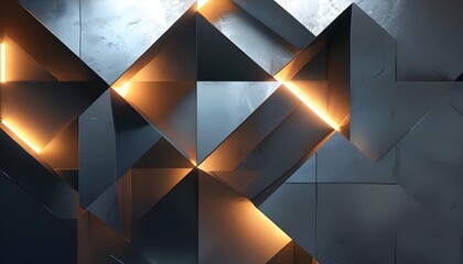 Wall Mural - Interlocking Geometric Shapes Featuring Metallic Textures Under Dynamic Lighting Effects