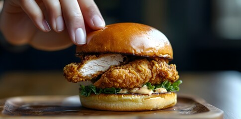 Wall Mural - Close-up of a Delicious Crispy Chicken Burger