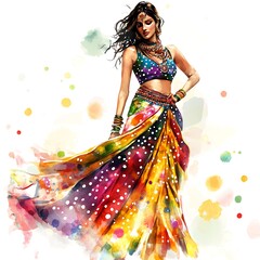 Canvas Print - Watercolor Portrait of a Woman in a Traditional Indian Sari.