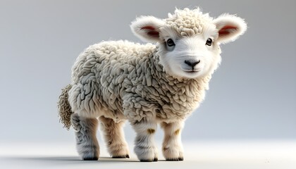 Fluffy lamb with soft white wool showcased in 3D against a clean white backdrop