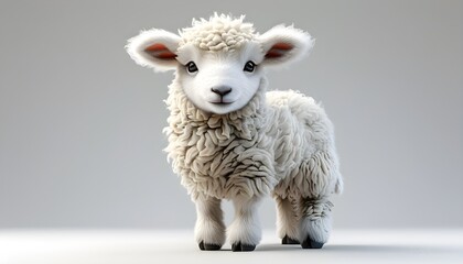 Wall Mural - Fluffy lamb with soft white wool showcased in 3D against a clean white backdrop