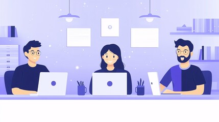 Poster - Group of business professionals brainstorming over a video call, depicted in a minimalist vector style, showcasing virtual teamwork.