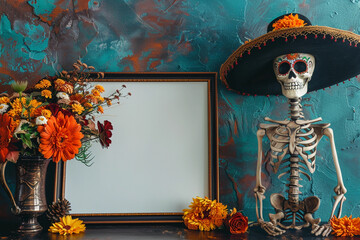 Beautiful greeting card with bright holiday composition for happy to joy celebrate dia de muertos