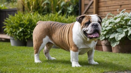 Wall Mural - Brindle english bulldog in the garden