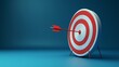 © ArtistryAlchemy - Arrow aim to business target goal hit success center accuracy competition, setting goals correctly concept, target achievement concept, Symbolic goals achievement, success. Blue background.