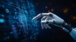 © ArtistryAlchemy - Robot hand touching on big data network connection on dark background. AI, Machine learning, Data exchange, Artificial intelligence technology.