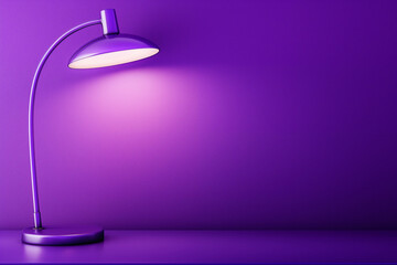 Wall Mural - A close-up, highly detailed, ultra-realistic image of a stylish lamp placed on a table against a living purple-colored wall