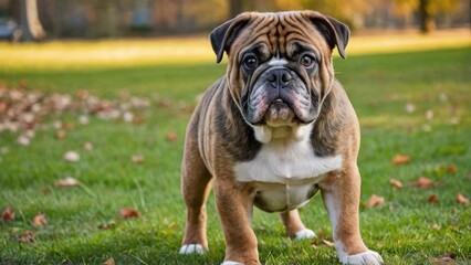 Wall Mural - Brindle english bulldog in the park