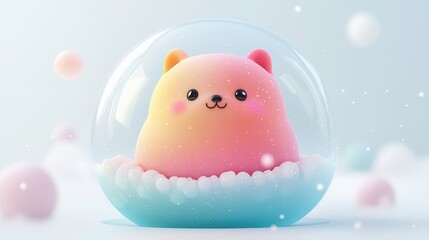 Canvas Print - Cute Cartoon Bear Inside a Glass Snow Globe.