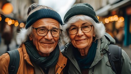 Joyful senior couple exploring the city, creating beautiful memories together during their travel tour