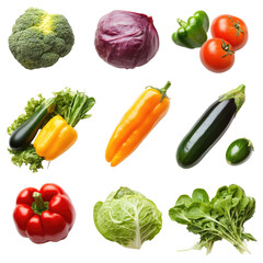 fresh and healthy vegetables collection isolated on transparent background