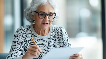 Elderly woman engaging with regulators, ensuring compliance and governance