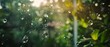 © Ai Studio - Raindrops splattering against a windowpane, capturing the melancholy of a rainy day, with a blurred background of green foliage bathed in soft light.