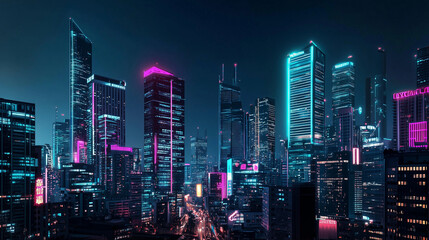 Wall Mural - Neon Cyberpunk City: Cool High-Tech Wallpaper Vibes