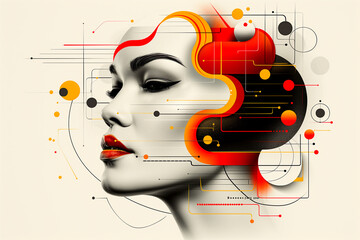 Canvas Print - A woman's face is drawn in a very abstract style with a lot of red and yellow. The image is meant to convey a sense of creativity and imagination