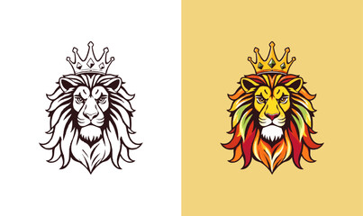 Wall Mural - powerful abstract lion mascot logo. Lion with crown logo. Colorful rainbow lion logo for LGBTQ