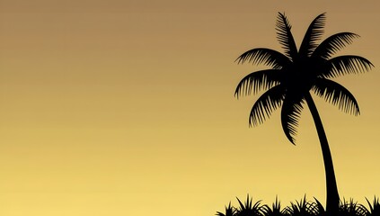 simple background of minimalist sunset with palm tree silhouette