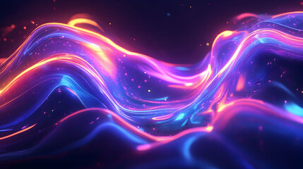 Wall Mural - Holographic neon fluid waves creating a futuristic abstract design