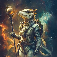 Sticker - Space Lizard in a Spacesuit Holding a Planet.