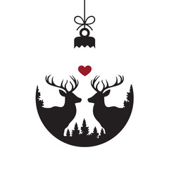 Poster - hanging christmas ball with deer decoration vector illustration